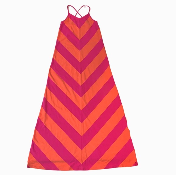 GAP Pink Orange Chevron Striped Colorblock Maxi Dress - Picture 2 of 6